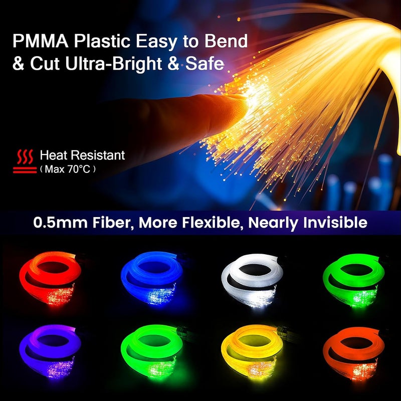 VASTFIRE Split Starlight Headliner Kit - 400pcs 0.02in 4.9ft Fiber Optic RGBW Star Lights for Car with 2 Light Heads 16W Engine Easy to Hide,Flexible Wiring,APP/Remote Control for Car Roof Ceiling - Image 5